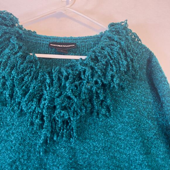 Norton McNaughton Sweater Woman's Large Green Fluffly Fringe Collar Long Sleeve - Picture 3 of 11